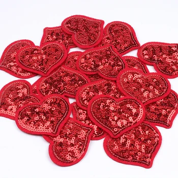  10pcs/veľa Sequined Červené Srdce Patch pre Sveter Košeľu Šitie Textílie Appliques DIY Žehlička Na Oblečenie Nálepky Ručné Odznak