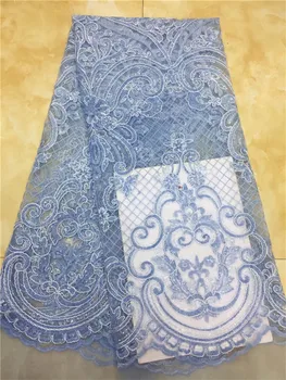  Africké čipky textílie flitrami strany čipky textílie coral francúzskej čipky tkaniny, výšivky vysokej kvality 2018 svadobné čipky Obloha modrá, ružová