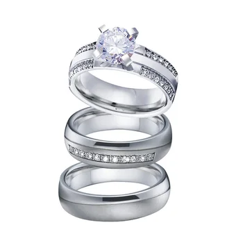  Aliancií Zodpovedajúce manželstva zapojenie Snubné prstene sada pre mužov a ženy, Biela, Zlatá Farba pár krúžok cz kamene 3ks
