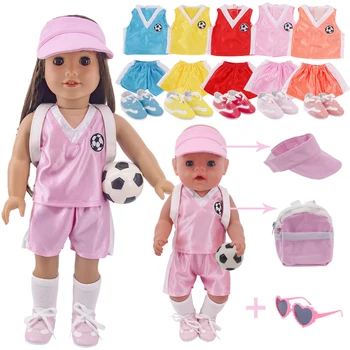  7Item/Set Šport Vyhovovali=Jersey+Tenisky+Hat+Okuliare+Ponožky+Lopty+Taška Pre 18-palcové Dievča Amerických&43 cm Reborn Baby Doll AccessoriesToy