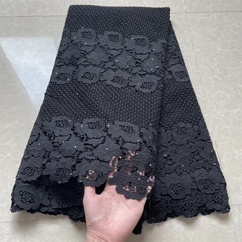  Veľkoobchod Bavlna Afriky Čipky Textílie Swiss Voile Čiernej Čipky Textílie 2021 Nigérijský Čipky Tkaniny Suché Čipky S Kamene JL038