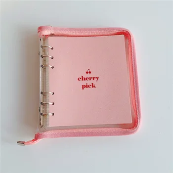  Karikatúra Roztomilý 6-jamkové Loose Leaf Notebook kórejský In Cherry Pink Študentský Diár Papiernictvo Zips Lesklý obal Knihy A6 40 Listov