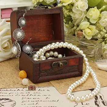  1PC Mini Vintage šperky Box Perlový Náhrdelník Náramok Skladovanie Organizátor Drevené Prípade Darčeka pre joyero органайзер для хранения