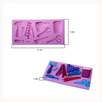  3D Hardvérový Kľúč Nožnice Videl Rebrík Silikónové Fondant Formy Cake Zdobenie Nástroje, Cukrovinky, Čokoláda Gumpaste Formy