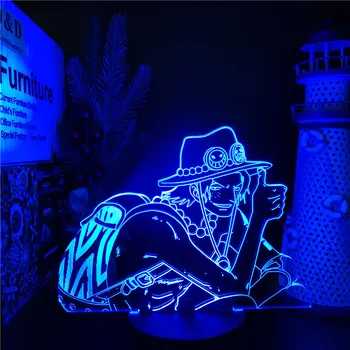  Jeden Kus Portgas·D· Ace 3D Lampa Led Nočné Svetlo pre Deti Spálňa Decor Nočného Anime Led Lampara Manga Darček Neon stolná Lampa