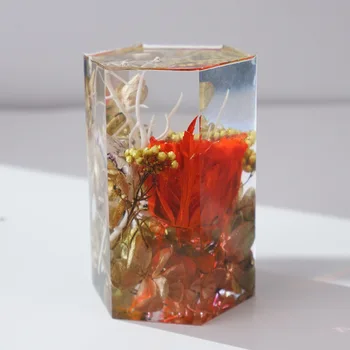  DIY Valec Crystal Epoxidové Živice Formy Šesťhranné svietnik Sviečka, Sušené kvety, Dekorácie Silikónové Formy
