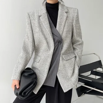  Ženy, Zimný Kabát Keper Hrubé Tweed Kabát 2021 Zimné Falošné Dva Kusy Elegantné Dámske Kabáty Vysokej Kvality