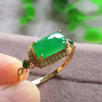  Originálny dizajn prírodné zelené chalcedony diamond otvorenie nastaviteľný krúžok Čínsky odrazové svetlo luxus, šarm ženy strieborné šperky