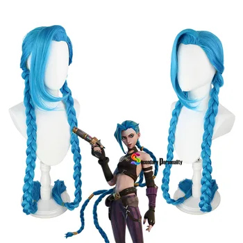  LOL Jinx cosplay parochňu Jinx modrá sieťky, Voľné Cannon parochňu s modrým pletence Jinx syntetické vlasy + parochňu spp