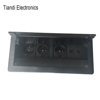  Čierna tabuľka zásuvky box 3-bitové EÚ elektrickej zástrčky hliníkové kefa drapákové multimediálne skryté prachu dôkaz zásuvky + 2 sieťové rozhranie