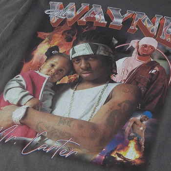  TIDESHEC Mens T-shirt Vintage Umyté Streetwear Lil Wayne Grafické Tlače T-shirt Bavlna HIP HOP Nadrozmerné Tee Top 2022 v Lete
