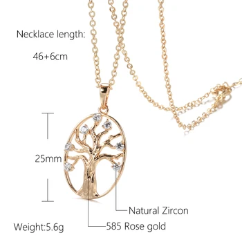  Nové 585 Rose Gold Zvlnenie Reťazca Vybojovať Života Stromu Zirkón Dlhý Náhrdelník Prívesok pre Ženy Vintage Luxusné Lady Kruhu Reťazca Šperky