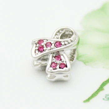  List kúzlo doprava Zadarmo rakoviny prsníka ružová stuha-tvarované drahokamu kúzlo korálky fit Pandora náramok