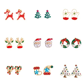  Hot Predaj Vianočné Náušnice Ženy Vianočné Ucho Stud Crystal Bell Snowflake Vianočný Stromček Uchu, Prstene, Šperky Vianočný Darček
